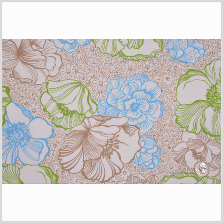White/Beige/Sky Blue/Kiwi Multicolor Floral Cotton Print