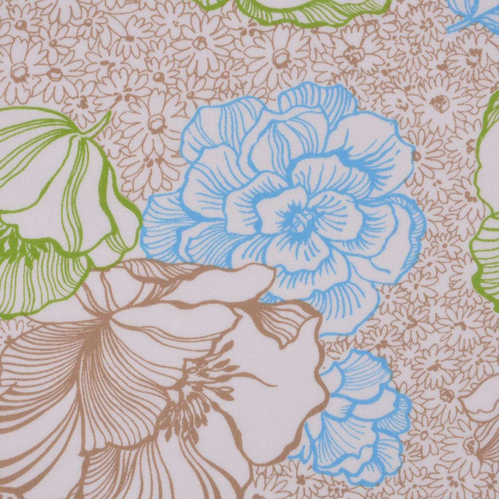 White/Beige/Sky Blue/Kiwi Multicolor Floral Cotton Print