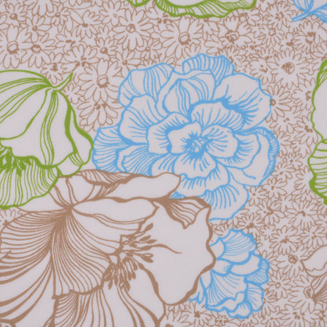 White/Beige/Sky Blue/Kiwi Multicolor Floral Cotton Print