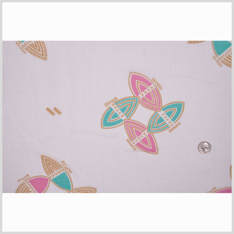 Off-White/Taffy/Pink/Green Geometric Cotton Voile