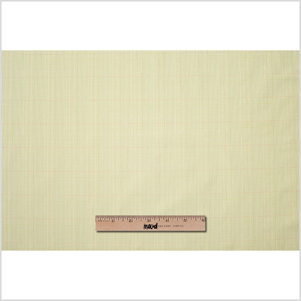 Kiwi Green and Off-White Plaid Cotton Blend Suiting