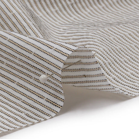 White and Tan Striped Cotton Woven