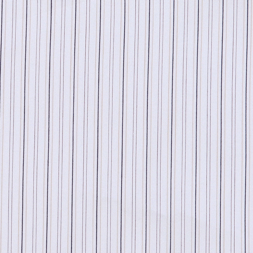 Warm White, Black and Brown Striped Stretch Cotton Shirting