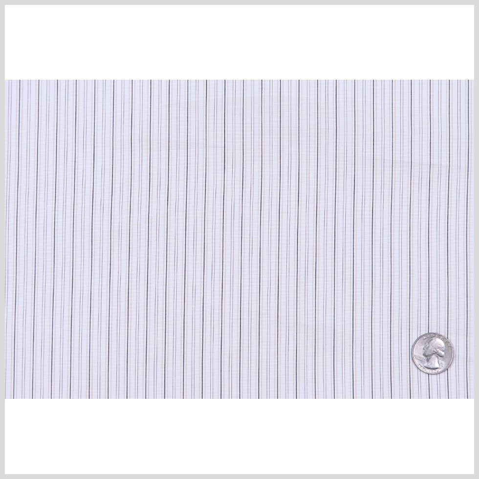 Warm White, Black and Brown Striped Stretch Cotton Shirting