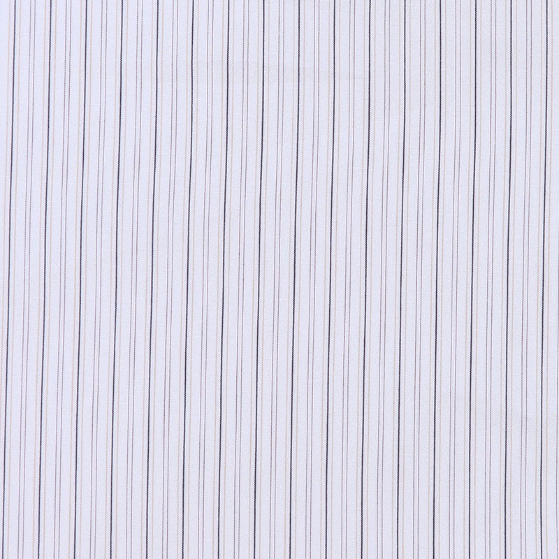 Warm White, Black and Brown Striped Stretch Cotton Shirting