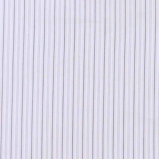 Warm White, Black and Brown Striped Stretch Cotton Shirting