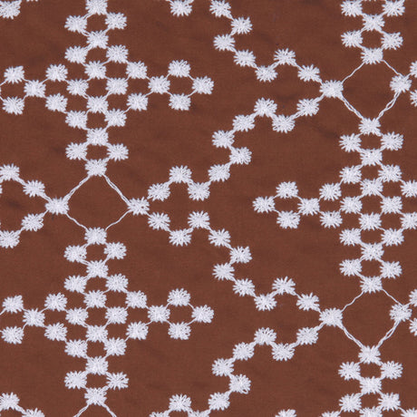 Brownie/White Floral Cotton Embroidered Poplin