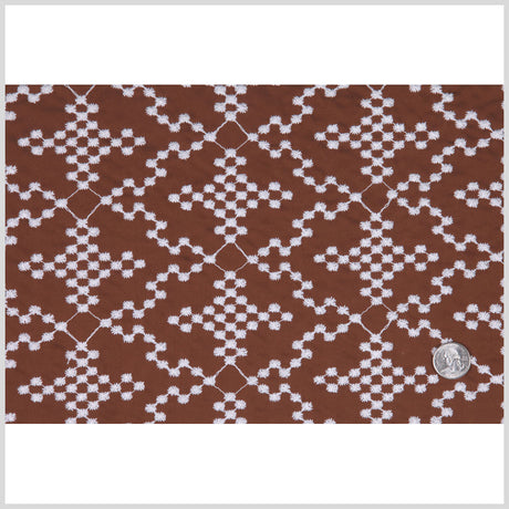 Brownie/White Floral Cotton Embroidered Poplin