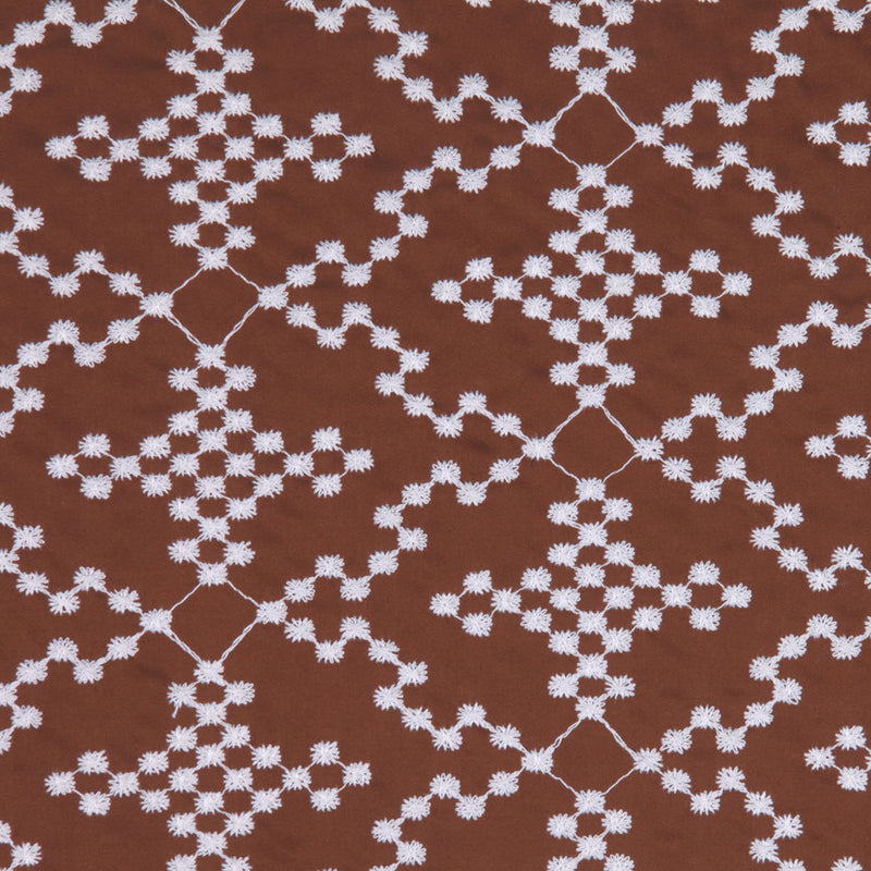 Brownie/White Floral Cotton Embroidered Poplin