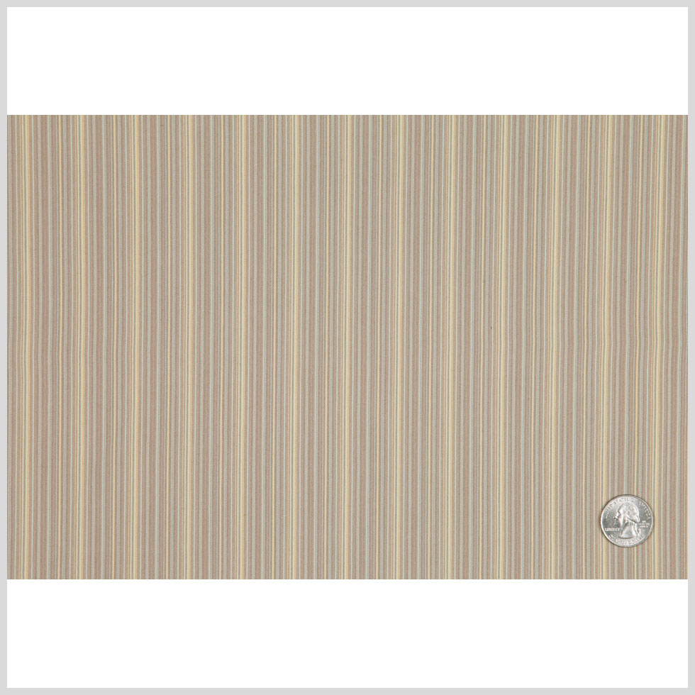 Italian Beige and Yellow Barcode Striped Stretch Cotton Suiting