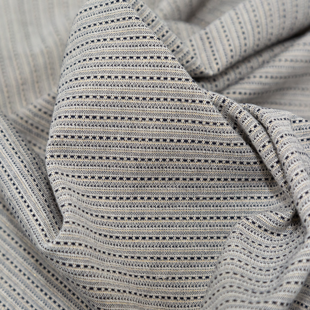 True Navy and Metallic Gold Striped Cotton Tweed