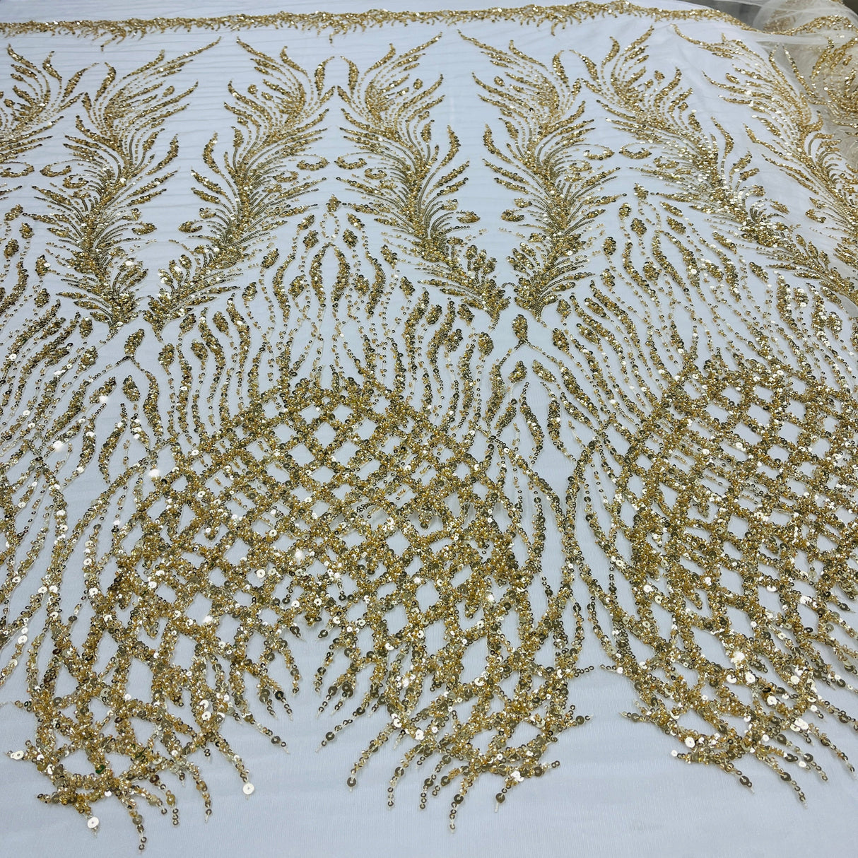 Beaded Lace Fabric on Polyester Net Mesh