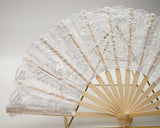 9x17 Inch White Floral Lace Wedding Fan Bamboo Handle 10 Pack