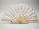 9x17 Inch White Floral Lace Wedding Fan Bamboo Handle 10 Pack