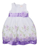 Embroidered Party Dress With Sash And Flower Girls Fancy Dresses Fabric - Aqua, Burgundy, Purple, Peach, Pink, Ivory, Embroidered, Multiple Sizes (1 Piece)