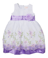Embroidered Party Dress With Sash And Flower Girls Fancy Dresses - Embroidered Party Dress, Ivory, Aqua, Burgundy, Purple, Peach, Pink, 12Month To 10 (1 Piece)