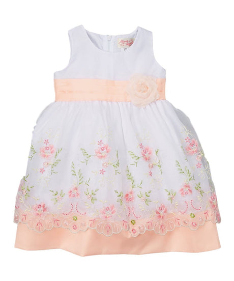 Embroidered Party Dress With Sash And Flower Girls Fancy Dresses - Embroidered Party Dress, Girls Fancy Dresses, Colorful, Special Occasion, 12Month To 10 (1 Piece)