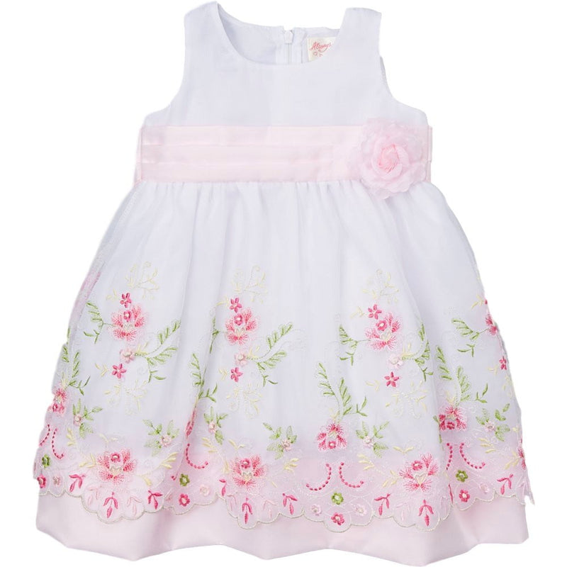 Embroidered Party Dress With Sash And Flower Girls Fancy Dresses - Embroidered Party Dress, Colorful, Sizes 12Month To 10 (1 Piece)