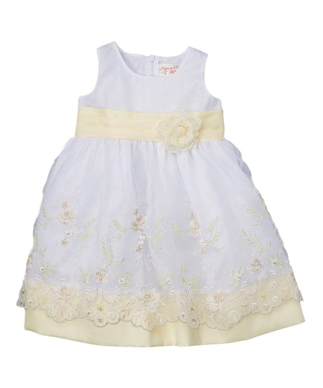 Embroidered Party Dress With Sash And Flower Girls Fancy Dresses - Embroidered Party Dress, Ivory, Aqua, Burgundy, Purple, Peach, Pink, 12Month To 10 (1 Piece)
