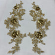 Beaded Corded Floral 3D Lace Applique Polyester Fabric - Gold, Silver, Ivory, White, 14" X 3" Wide Each Side (1 Pair)