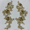 Beaded Corded Floral 3D Lace Applique Polyester Fabric - Gold, Silver, Ivory, White, 14" X 3" Wide Each Side (1 Pair)