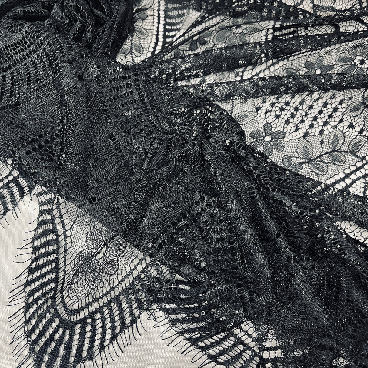 Embroidered Chantilly Lace Fabric with Eyelash Scallop