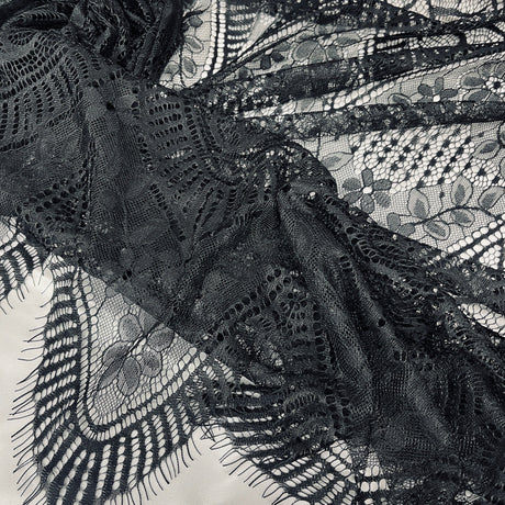 Embroidered Chantilly Lace Fabric with Eyelash Scallop