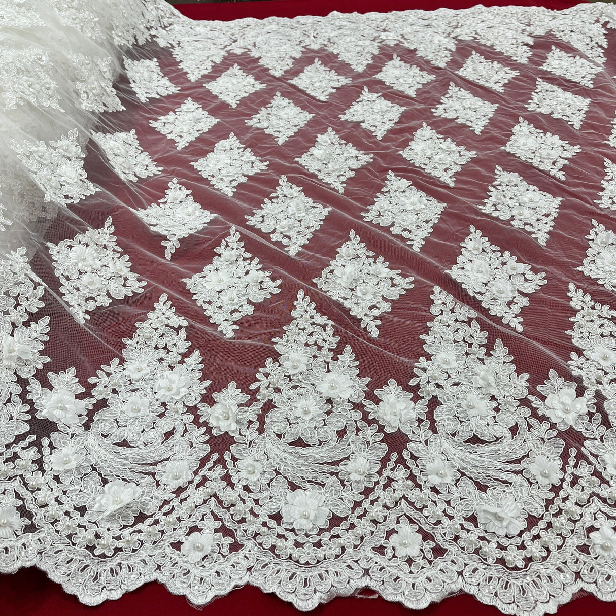 Beaded 3D Floral Lace Mesh