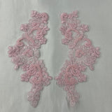 1 Pair 9" x 3" Each Side Beaded & Corded Floral Lace Applique Organza