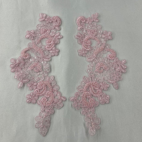 1 Pair 9" x 3" Each Side Beaded & Corded Floral Lace Applique Organza