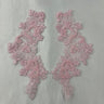 1 Pair 9" x 3" Each Side Beaded & Corded Floral Lace Applique Organza