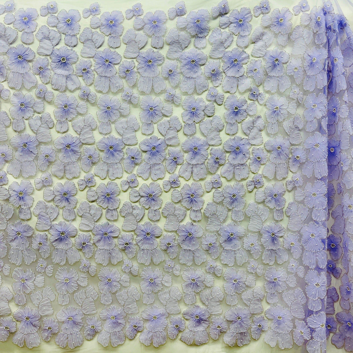 Beaded 3D Floral Lace Fabric