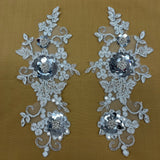 1 Pair Beaded & Corded Floral 3D Lace Applique 100% Polyester Net Mesh 9" x 4" Each Side