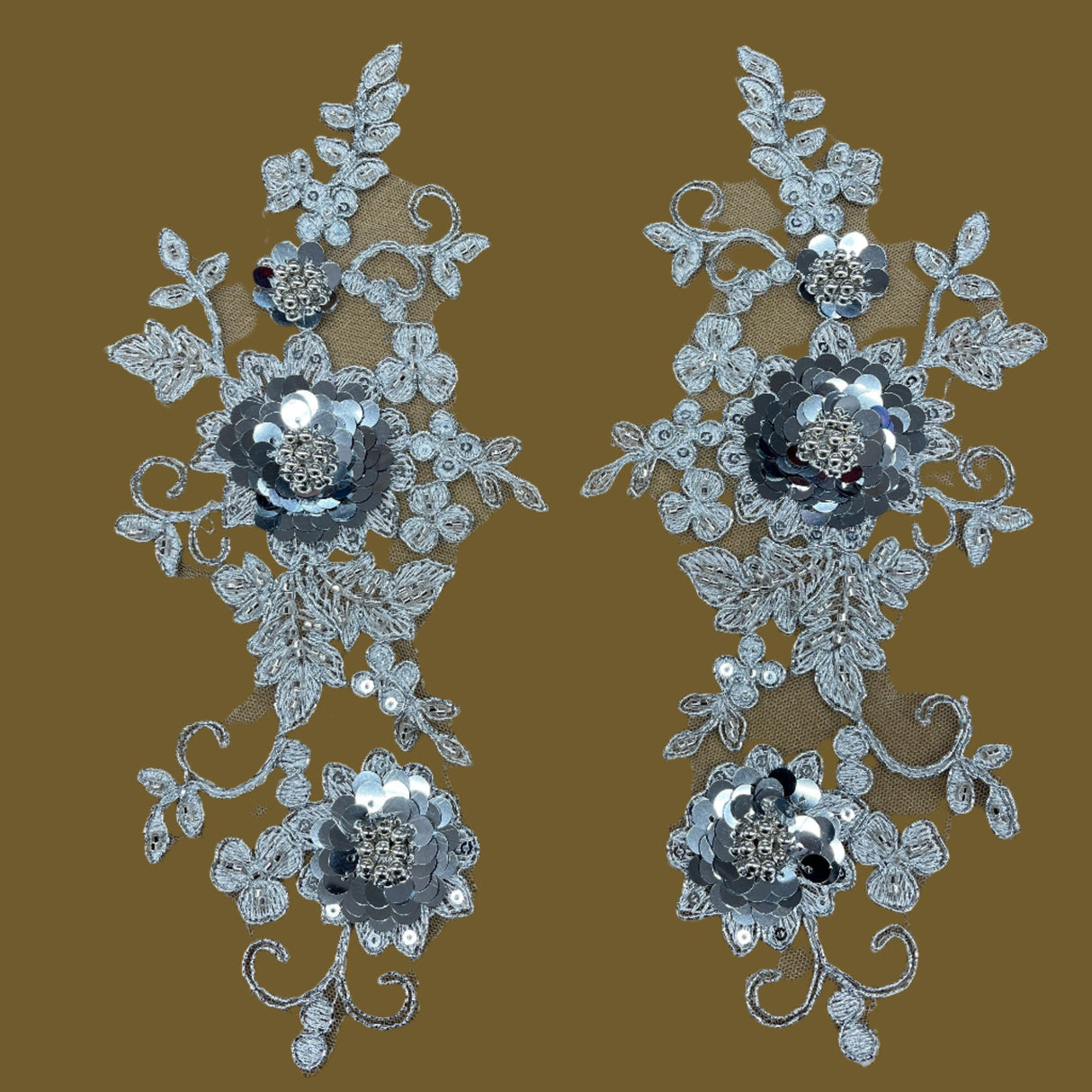 Beaded Corded Floral 3D Lace Applique