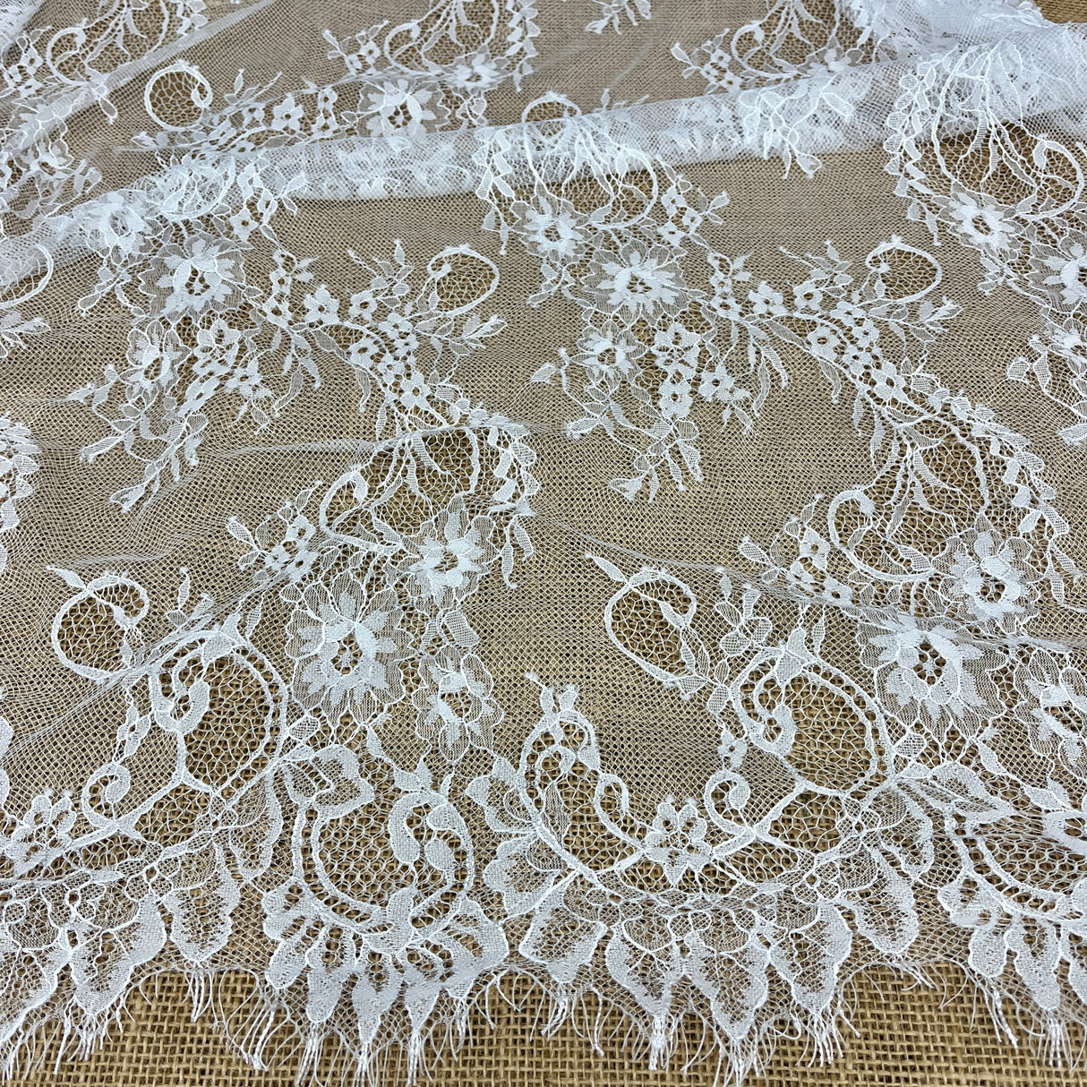 Embroidered Lace Fabric with Eyelash Scallop