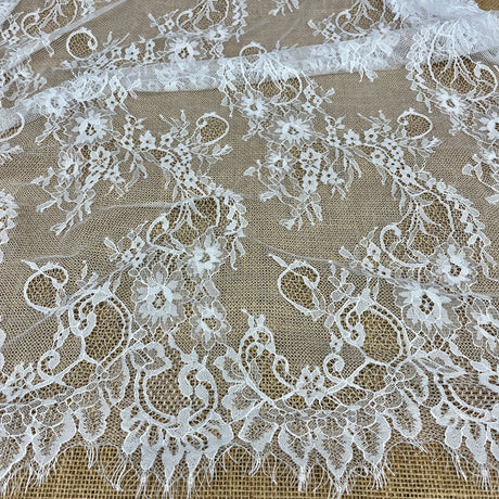 Embroidered Lace Fabric with Eyelash Scallop