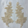 Beaded Corded Floral Lace Applique 100 Percent Polyester Fabric - Embroidered Net Mesh, 12" X 3.5" Each Side (1 Pair)