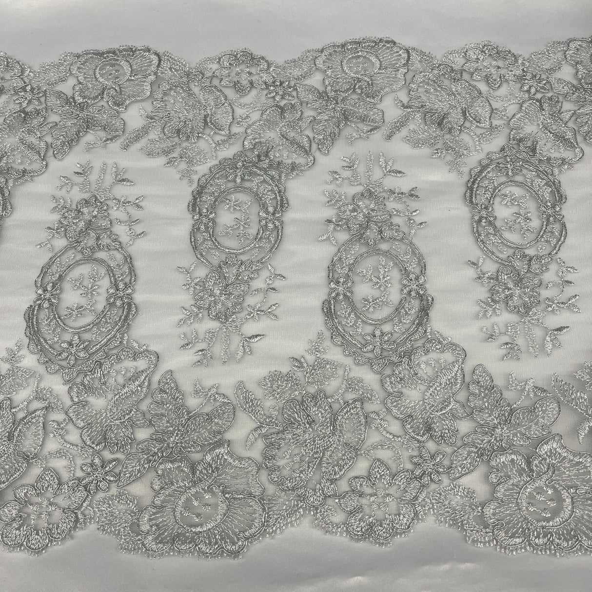 Corded Embroidered Lace Trim 12.5" Wide