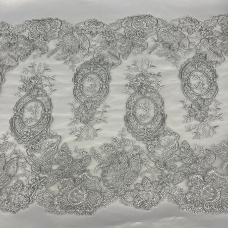 Corded Embroidered Lace Trim 12.5" Wide