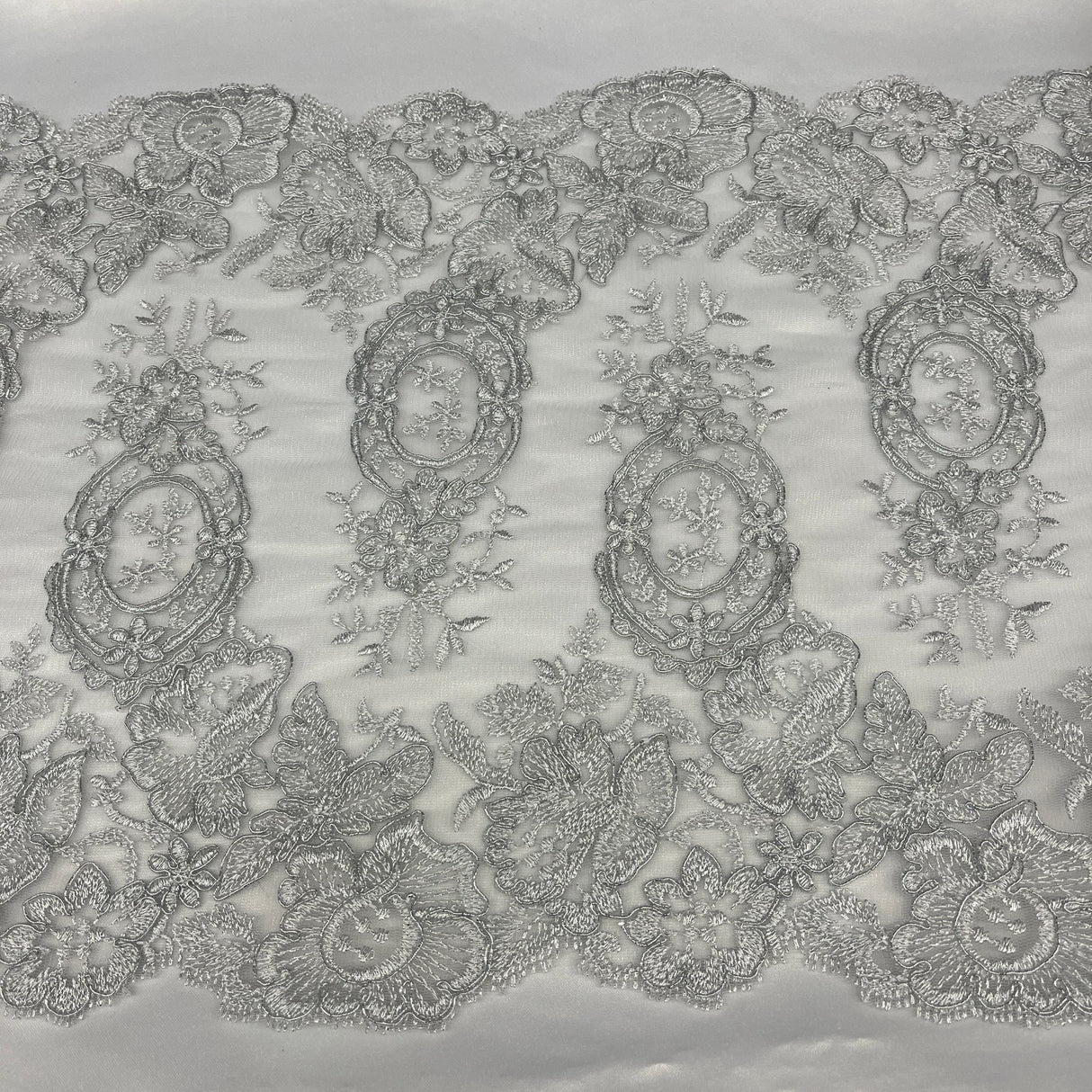 1 Yard 100% Polyester Net Mesh 12.5" Wide Corded Double Sided Lace Trimming