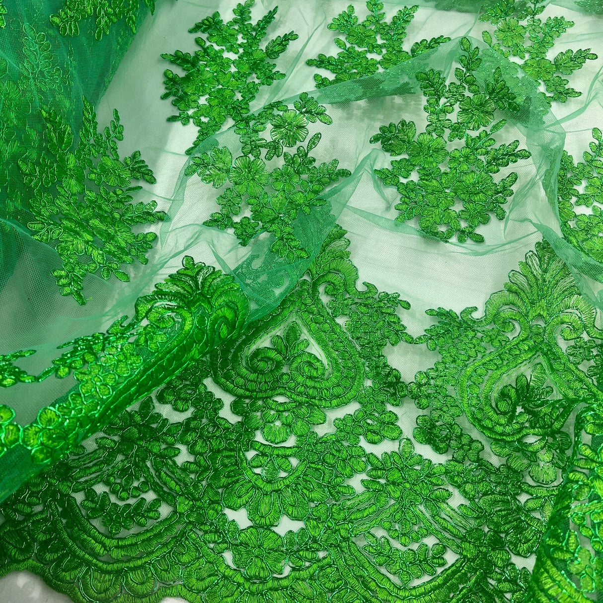 Embroidered Lace Fabric on Polyester Net Mesh