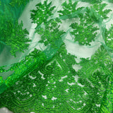 Embroidered Lace Fabric on Polyester Net Mesh