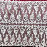 Beaded Corded Lace Fabric - White With Silver, Ivory With Silver, White, 48" Wide (1 Yard)