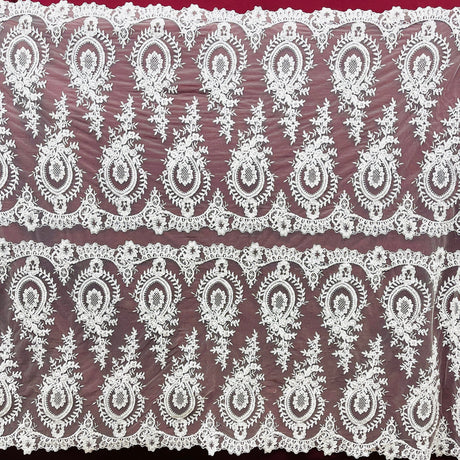 Beaded Corded Lace Mesh White