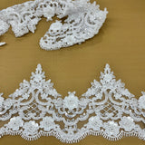 1 Yard Elegant Beaded Corded Floral Lace Trim on Sheer Polyester Mesh, Embroidered Fabric, Style 97224W-HB