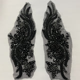 1 Pair 14" x 4" Each Side Crystal Rhinestone Beaded & Corded Lace 100% Polyester