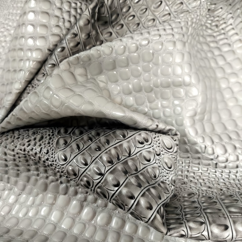 Mercury Silver Florida Gator 3D Embossed Vinyl Fabric