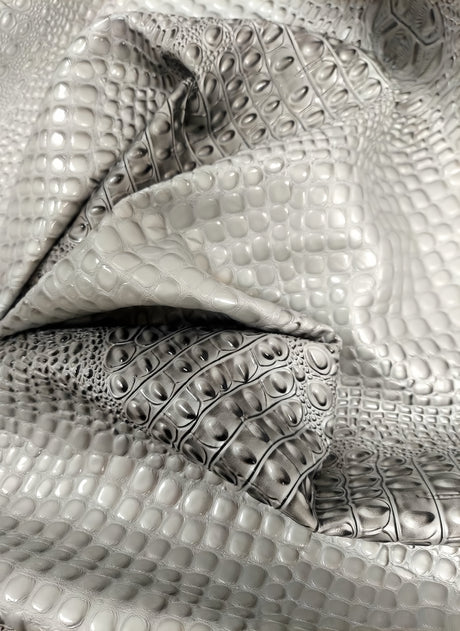 Mercury Silver Florida Gator 3D Embossed Vinyl Fabric