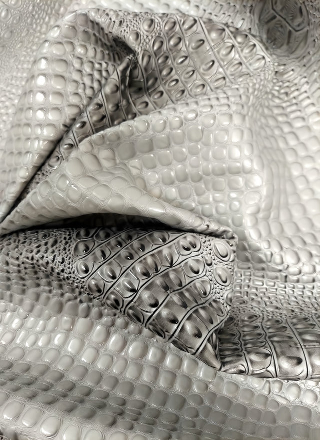 Mercury Silver Florida Gator 3D Embossed Vinyl Fabric