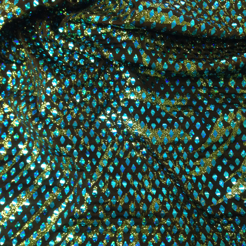 Shiny Diamond Faux Sequins Glitter Waves Polyester Spandex Fabric - Black/Teal, Green, Purple, Fuchsia, Red, Diamond Pattern, 58-60" Width